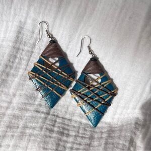 Handcrafted Blue and Brown statement Earrings